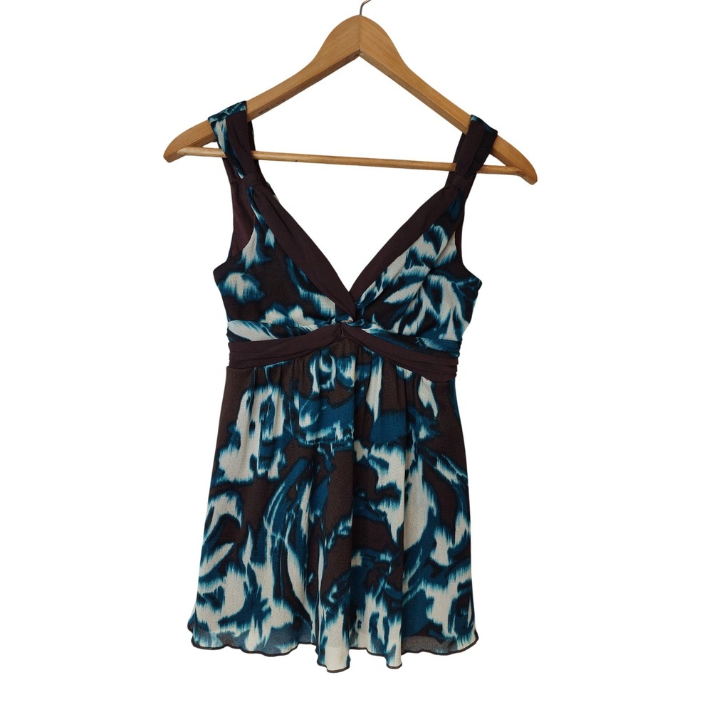Studio Y Abstract Printโ V-Neck Babydoll Mesh Y2K Top